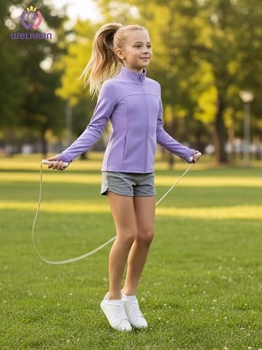 Girls Athletic Zip-Up Jacket – Long Sleeve Lightweight Outerwear with Pockets for Active Kids thumbnail 3