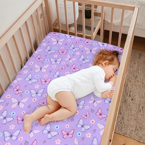 JISEN Baby Crib Sheets Soft Breathable Butterfly Fitted Crib Sheets Baby Sheet for Standard Crib and Toddler Mattress Bed Sheets for Crib for Boys Girls Neutral 52x28 Inch thumbnail 2