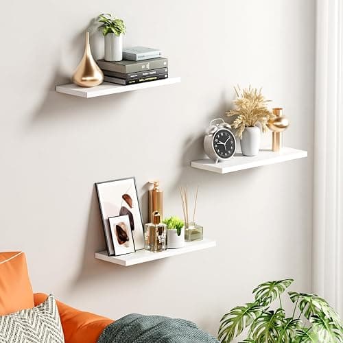 OUDIE White Floating Shelves - Wall Shelf Pack of 3, Modern Shelves for Bathroom, Bedroom, Office, Living Room Display, Kitchen Storage thumbnail 9