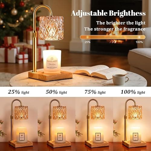 Candle Warmer Lamp with Timer,Wax Melt Warmer Housewarming Gifts for Women | Dimmable Adjustable Height, Vintage Home Decor with Elegant Amber Glass,Candle Warmer for Jar Candles, Sister Friend Gift thumbnail 2