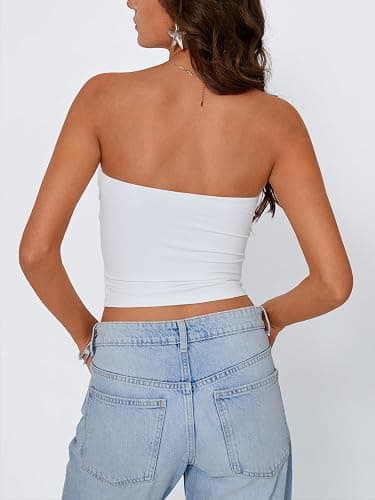 Trendy Queen Women's Y2K Tube Tops Cute Strapless Crop Top Stretchy Bandeau Summer Fashion Clothes Teen Girls thumbnail 4