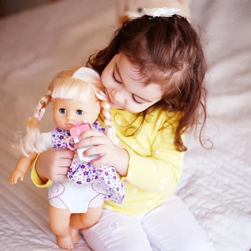 15Pcs Baby Doll Accessories Magic Bottle Set,Pretend Play Feeding Toy with Juice Milk Bottles,Sippy Cups,Pacifiers,Bowl Spoons,Bib,Diaper,Dolls Feeding Kit for Kids Girls,Party,Gift thumbnail 2