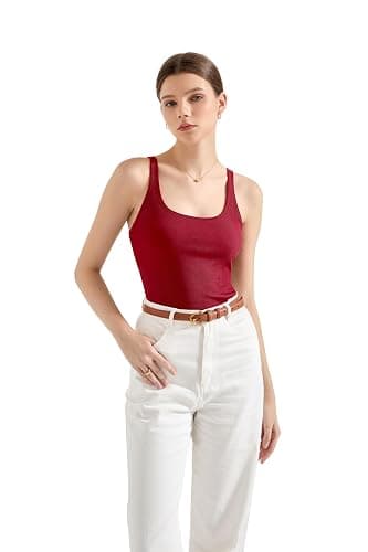 SUUKSESS Women Padded Cotton Ribbed Tank Tops Casual Summer Going Out Sleeveless Scoop Neck Basic Cami Tops thumbnail 5