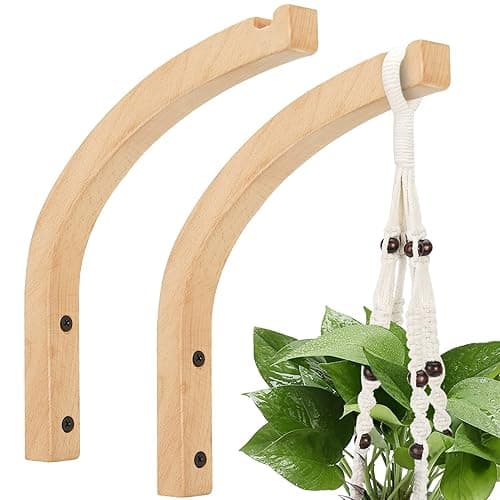 Perfin Wooden Wall Hooks, Plant Hangers Indoor, 8-Inch Wall Mounted Hanging Plant Hooks for Planters, Lanterns, Flower Bracket, Wind Chimes, Decoration Hooks (2 Pack) - Image 1