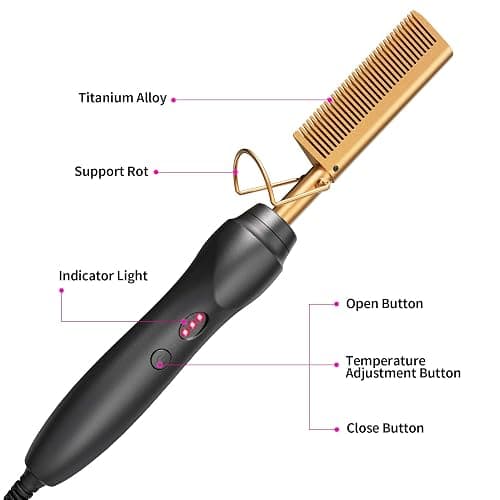 BudiGl Ceramic Hot Comb Hair Straightener Pressing Combs Electric Straightening Comb for Natural Black Beard Wigs Gift for mom thumbnail 3