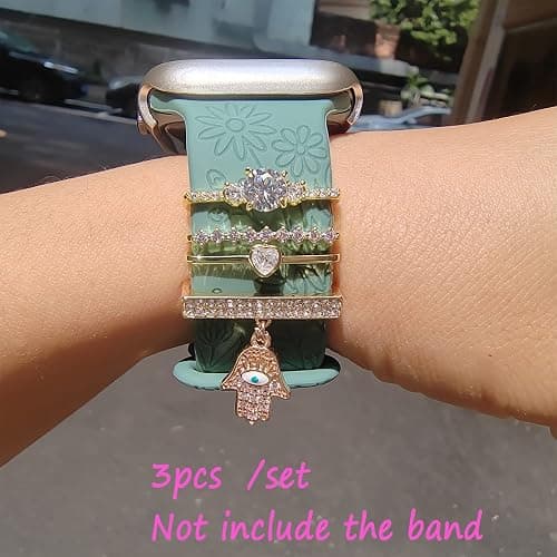 SUNOREEK Watch Band Charms, Decorative Rings Loops Charms Compatible with Apple Silicone Watch Bands for Women 49mm 45mm 44mm 42mm 41mm 40mm 38mm , Metal Jewelry Watch Band Accessories Charms for iwatch band Series se 9 8 7 6 5 4 3 2 1 Samsung Galaxy watch 5/Pro/4 fitbit thumbnail 7