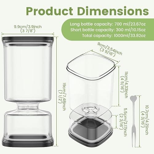 ZJRDYYK Pickle Jar with Strainer, Clear Plastic Pickle Container with Airtight & Leakproof Lid for Dining Table, Refrigerator, Hourglass Pickles Juice Separator Jar for Olives, Gherkins (Black) thumbnail 3