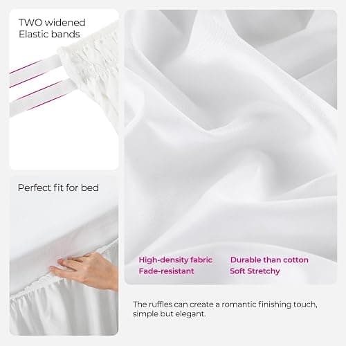 RIMELA Queen Bed Skirt 14 Inch Drop White, Wrap Around Elastic Bed Skirts Queen Size Dust Ruffle, Bedskirt for Adjustable Bed Base Solid Silky Fabric Machine Washable Easy to Install thumbnail 7