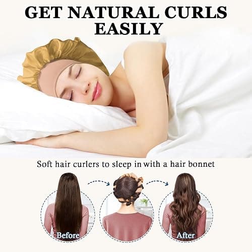 Gwabee 70" Soft Hair Curlers for Overnight Curls - No Heat Curl Wrap with 9 Rods for Long Hair, Khaki thumbnail 2