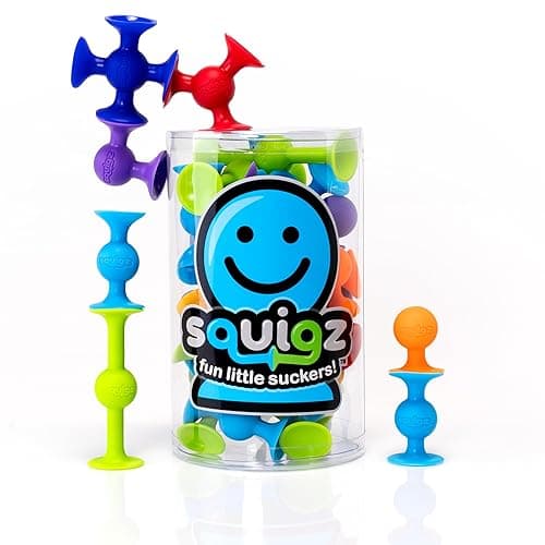 Fat Brain Toys Squigz Starter Set, 24 Piece Suction Bath Toys, Sensory Toys for Kids 3 and Up - Pack of 22