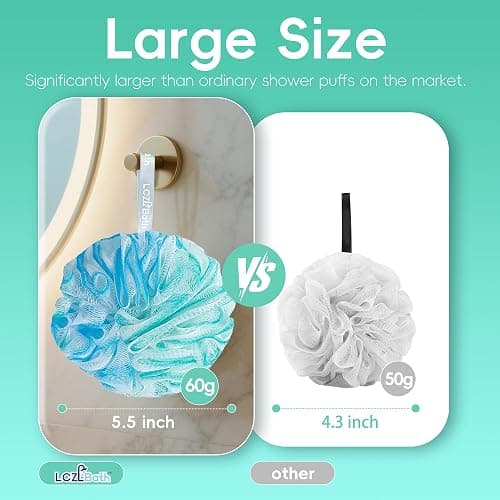 Shower Loofah 4PCS Soft Bath Body Sponge 60g Loofa Set Thick Wash Puffs for Women and Men (Purple-Blue-Green-Mixed) thumbnail 2