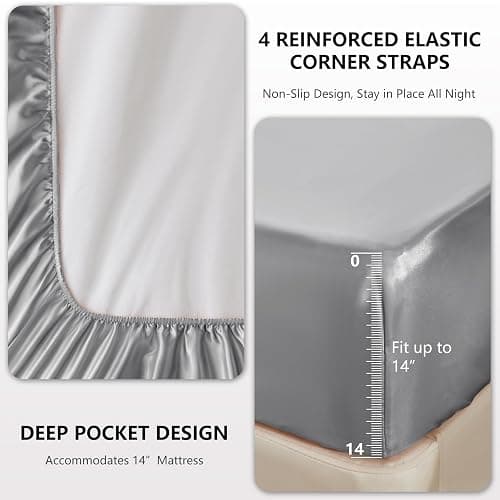 CozyLux Satin Sheets Full Size Sheets - 4 Piece Silky Full Size Bed Sheets, Luxury Light Grey Full Bed Set with Smooth and Soft Microfiber, Includes 1 Fitted Sheet, 1 Flat Sheet and 2 Pillowcases thumbnail 4