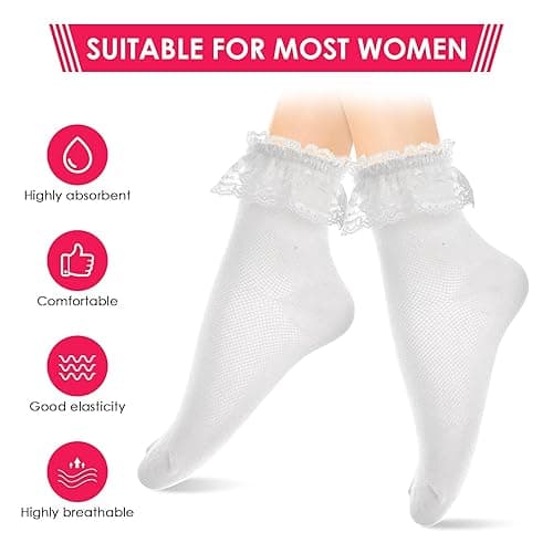 WLLHYF Women Frilly Ankle Socks - Soft White Ruffle Fashion Ladies Princess Lace Cotton Cute Socks thumbnail 7
