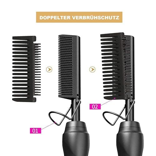 PREMIUM Professional Wunderkamm 2 in 1 Glätteisen I Keramik Haar- und Glättbürste zum Locken, Glätten, Kämmen und Stylen der Haare I Hot heat comb hair straightener für Damen und Frauen (Schwarz) thumbnail 3