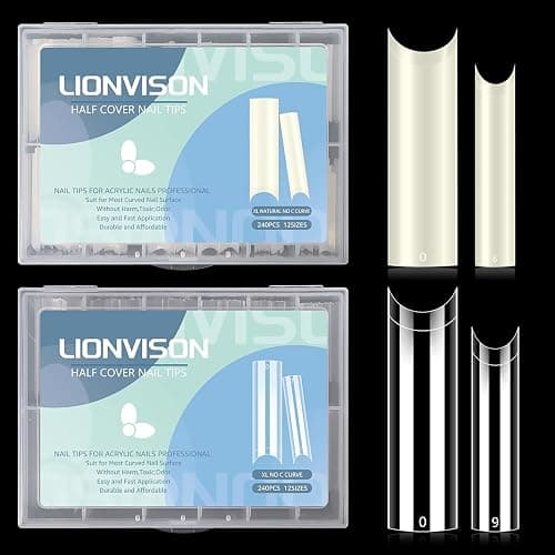 LIONVISON XL Square Nail Tips: 480PCS Extra Long NO C Curve Nails Tip | 2 Packs Natural and Clear Nail Tips - 12 Sizes Straight Tapered Square Press on False Nails Tip for Home DIY Long-Lasting - Image 1