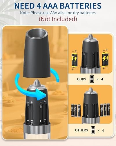 CIRCLE JOY Gravity Electric Salt and Pepper Grinder Set Automatic Salt and Pepper Grinder Set with LED Light, Battery Operated, Adjustable Coarseness, Large Capacity, for Home Kitchen BBQ thumbnail 3