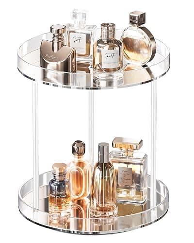 Lolalet 360 Degree Rotating Acrylic Perfume Organizer Stand, 2 Tiers Clear Perfumes Holder Display Rack, Makeup Skincare Organization for Vanity Bathroom Countertop -Large, Clear - Image 1