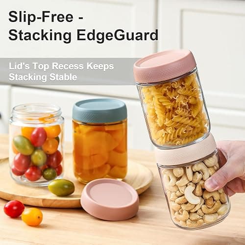 NETANY 6-pack 16 oz Overnight Oats Containers with Lids, Glass jars with Airtight Lids, Wide mouth Mason Salad jars, Glass Food Storage Containers for Snacks Yogurt Spice Sugar thumbnail 5