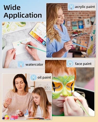 Nicpro 12pcs Artist Paint Brush Set, Aesthetic Pastel Paintbrushes Craft Paint Brushes for Acrylic Painting, Oil, Watercolor, Gouache, Tempera, Face, Body, Art Supplies for Artists and Beginners thumbnail 6