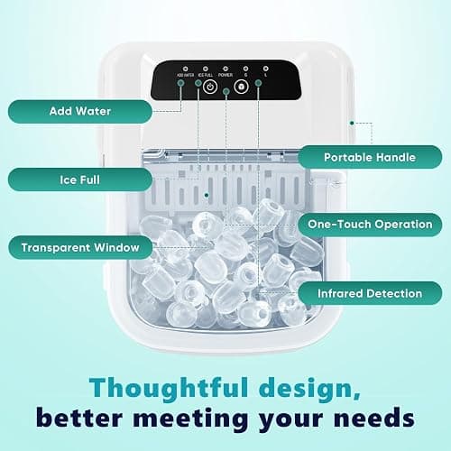 Sweetcrispy Countertop Ice Maker with Scoop, Basket and Handle, Portable Ice Machine 9 Cubes Ready in 6 Mins, 26.5lbs in 24Hrs, 2 Sizes for Home Kitchen Office Bar Party thumbnail 3