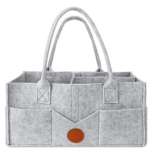Maliton Diaper Caddy Organizer - Diaper Caddy for Baby Nursery Storage, Felt Diaper Organizer for Baby Stuff with Handle, 15" x 9" x 7" Portable Baby Basket Boy Girl Changing Table Organizer (Grey) - Image 1