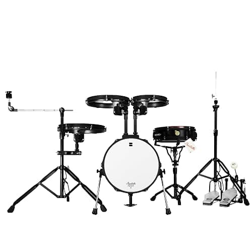 Beatello Jungle Pad Compact Portable Adult 5pc Drum Set, 1.5 inches ultra-thin steel drum Cavity,14 Inches Complete Full Size Kit with Bass, Toms, Snare, Floor,Stands, Hi-Hat Pedal,Drum Pedal,Black - Image 1