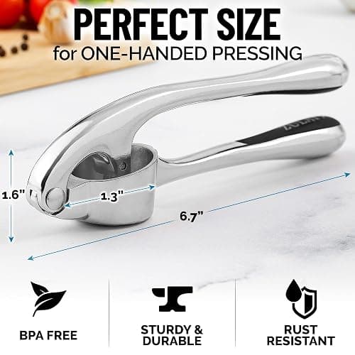 Zulay Kitchen Premium Garlic Press Set - Rust Proof Professional Garlic Mincer Tool - Easy-Squeeze, Easy-Clean with Soft, Ergonomic Handle - Silicone Garlic Peeler & Brush (Chrome) thumbnail 2