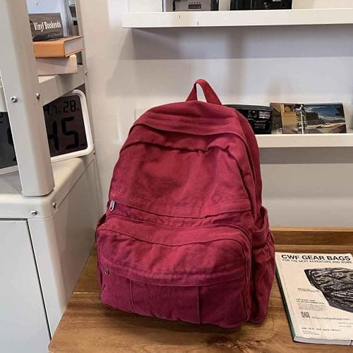GAMLFL Burgundy Red Canvas Backpack for Women Retro Aesthetic Rucksack Basic Backpack for High School/College Students Travel Laptop Bag thumbnail 3