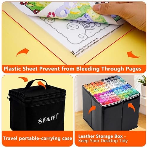 SFAIH Alcohol Markers Fine & Chisel - 101 Colors Double Tipped Art Markers for Adult Coloring Sketch Illustration Comics, Gifts for Artist Adult - Greeting Card & Faux Leather Lining, Refillable Ink thumbnail 8