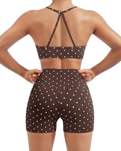 SUUKSESS Women 2 Piece Workout Sets Padded Halter Sports Bras High Waisted Biker Shorts with Pockets thumbnail 2