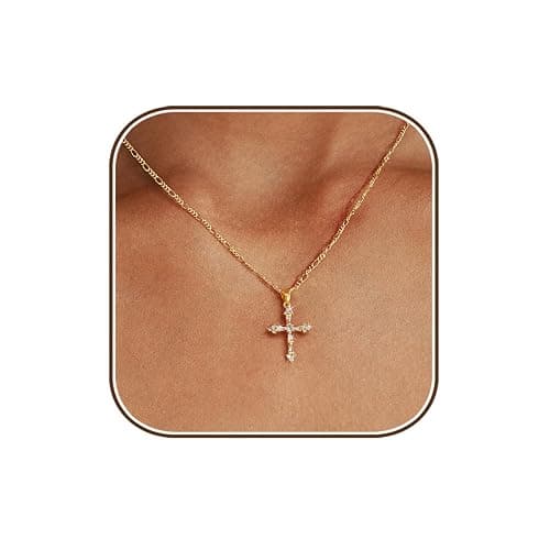 Cross Necklace for Women,Double Cross Necklace 14K Gold Plated Cross Pendant Necklace Dainty Gold Cross Necklaces for Women Trendy Small Cross Charm Necklace Simple Cute Choker Necklaces Gold Jewery - Image 1