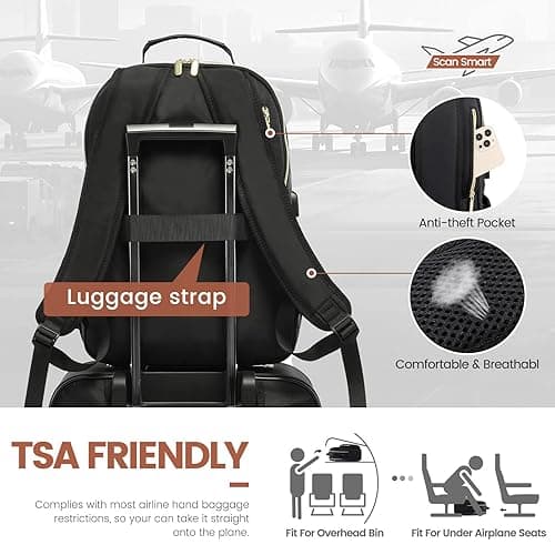 LOVEVOOK Laptop Backpack for Women 18.4 inch,Cute Womens Travel Backpack Purse,Professional Laptop Computer Bag,Waterproof Work Business College Teacher Bags Carry on Backpack with USB Port,Black-2 - 18.4 inch - Black-2 thumbnail 6