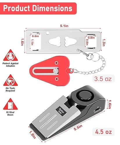 MBBEST Portable Door Lock & Door Stop Alarm,Dual Protection Security Door Kit,Door ​Security Devices Pocket Door Stopper Self Defensey Tools for Hotel Travel Home Apartment House thumbnail 2