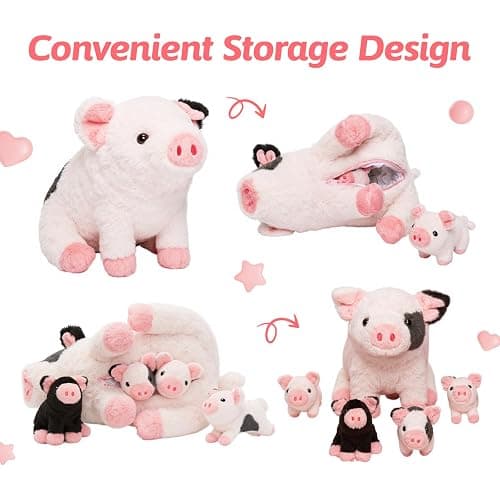 OUOZZZ 11" Pig Stuffed Animal 5-in-1 Plush Pig Piglets Zipper Tummy | Fun Interactive Birthday Gift for Girls & Boys Age 3+, Adorable Pretend Play for Toddlers thumbnail 7