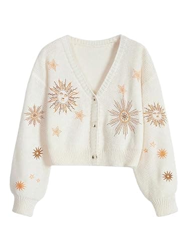 BEAUDRM Women's Cropped Cardigan Sweater Embroidered Cardigan Cropped Sweater Button Down Knit Top Outerwear - Image 1