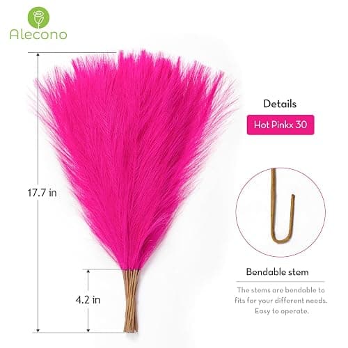 Alecono Hot Pink Pampas Grass 17in 𝟯𝟬𝙋𝙘𝙨, Artificial Faux Fluffy Pampas Grass Decor for Home Wedding Centerpieces Party thumbnail 3