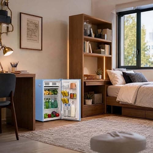 Frigidaire Retro Compact Fridge with Chiller, 3.2 cu ft Countertop Fridge with Built-In Bottle Opener, Compact Refrigerator for Office, Bedroom, Dorm Room or Cabin - 16.5" D x 19" W x 31" H (Blue) thumbnail 13