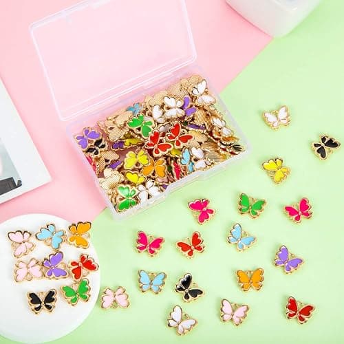 Hicarer 100 Pieces Colorful Butterfly Charms for Jewelry Making Alloy Pendant Jewelry Butterfly Charm for Necklaces Bracelets Earrings DIY Supplies thumbnail 7