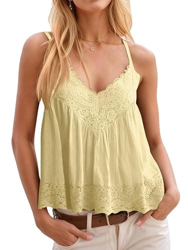 Yousify Women's Y2k Lace Cami Tops V Neck Babydoll Spaghetti Strap Going Out Tops Summer Cute Floral Flowy Camisole Shirts - Image 1