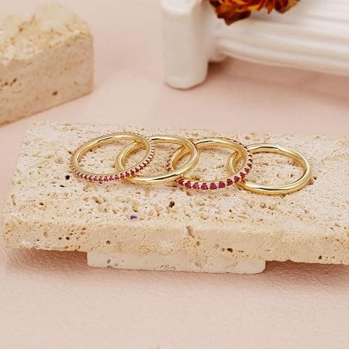COLOYAN 18K Gold Plated Stackable Rings for Women Non Tarnish, Mixed Metals Multi Ring, Colored Cubic Zirconia Stacking Rings Jewelry thumbnail 7