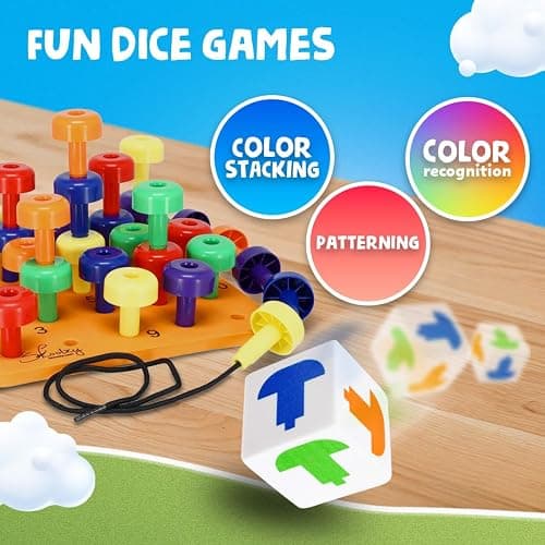 Skoolzy Peg Board Set - Montessori Toys for 2 Year Old - 33 Pc Peg Board for Kids - Occupational Therapy Toys with Pegs, Dice, Lacing String & Storage Bag - Montessori Toys for 2+ Year Old - 1. Peg Set with Foam Board (33 pc) thumbnail 7