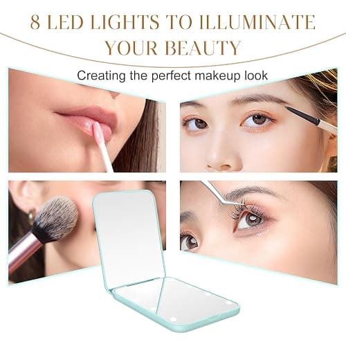 Kakuje Compact Mirror, 1X/3X Magnification LED Pocket Mirror with Nternal BIattery, Mini Mirror for Purse, Pocket,Travel and Present (Mint Green) - Mint Green thumbnail 3