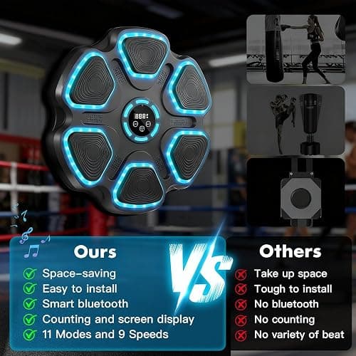 Zenova Music Boxing Machine,Smart Wall Mounted Boxing Machine with Gloves & LED Lights,9 Speeds & 11 Models Bluetooth Music Workout Boxing Training Equipment for Kids Adults Home,Office and Gym thumbnail 8