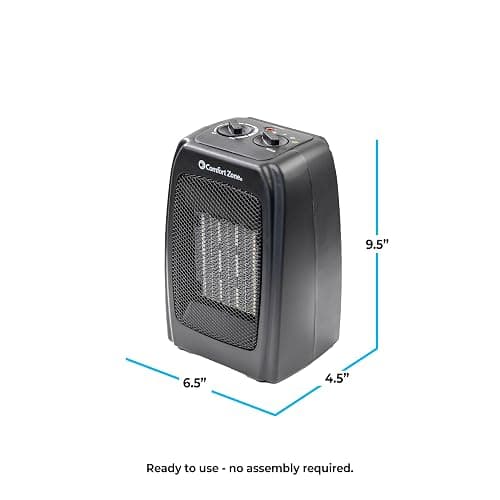 Comfort Zone CZ442E Personal Energy Save Ceramic Heater - 1500W Portable with Adjustable Thermostat, Tip-Over Switch & Overheat Protection, Black thumbnail 2