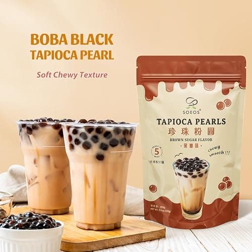 Soeos Boba Pearls, Black Tapioca Pearls 8.8 oz (0.55 lb), Black Sugar Flavor Boba Pearls for Bubble Tea, Smoothies & Desserts – Sweet, Chewy, and Ready to Cook thumbnail 9
