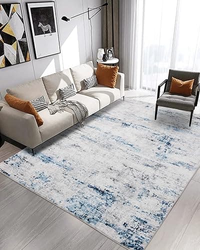 Area Rug Living Room Rugs: 5x7 Large Soft Indoor Carpet Modern Abstract Rug with Non Slip Rubber Backing for Under Dining Table Nursery Home Office Bedroom White Gray Blue - White Gray Blue - 5'x7' thumbnail 3