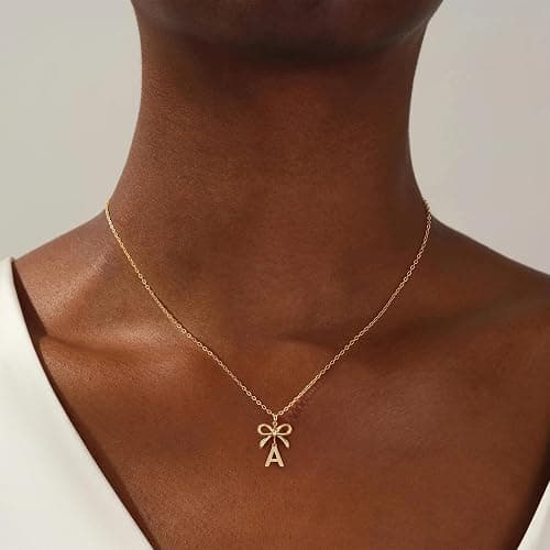 JIAOGE Christmas Gifts for Women Teen Girls Kids - Gold/Silver Bow Necklace Dainty Initial Necklaces for Women Girls Gold Necklace for Women Birthday Gifts for Womens Teen Girl Gifts for Girls Jewelry thumbnail 2