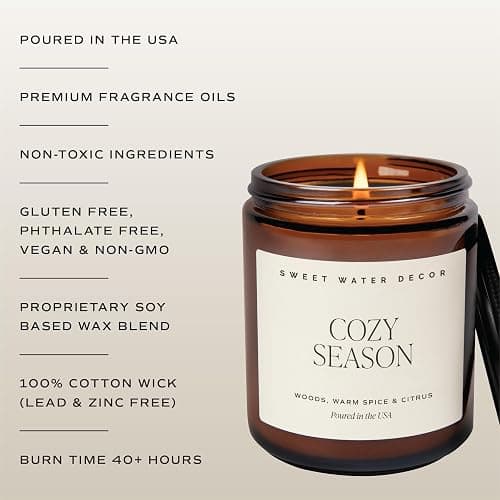 Sweet Water Decor Cozy Season Fall & Winter Candle, 9oz Amber Jar Black Lid | Woods, Warm Spice, & Citrus Scented Non-Toxic Soy Wax, 40+ Hour Burn Time, Holiday Decorations, Christmas Stocking Stuffer thumbnail 5