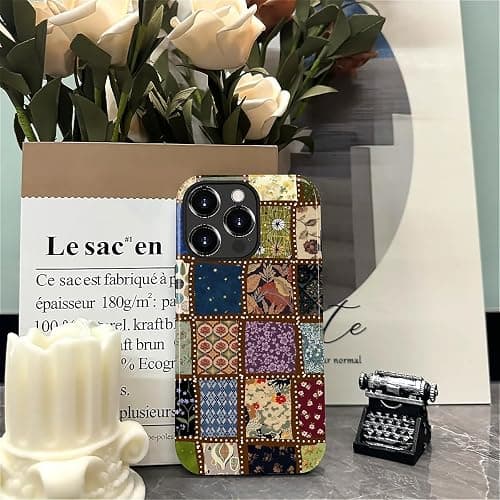MQJCYB Case for iPhone 15 Pro Max, Hybrid Heavy Duty 2 in 1 Full Body Rugged Shockproof Protection Glossy Case for iPhone 15 Pro Max - Checked Fabric Pattern Collage thumbnail 7