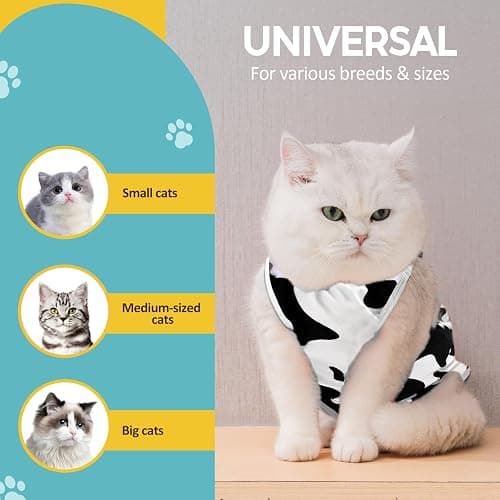 Avont Cat Recovery Suit - Kitten Onesie for Cats After Surgery | Stop Licking, Protects Stitches, S: Neck 8.5"-10.2"/Chest 11.5"-13"/Back 8", Soft & Breathable, Hook & Loop, Cow thumbnail 5